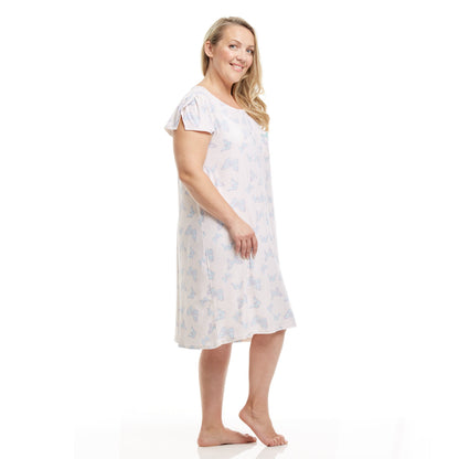 Women's Mid Calf Night Gown With Short Slit Sleeves