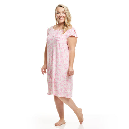 Women's Mid Calf Night Gown With Short Slit Sleeves