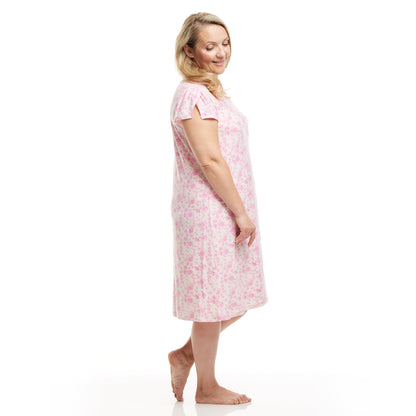 Women's Mid Calf Night Gown With Short Slit Sleeves