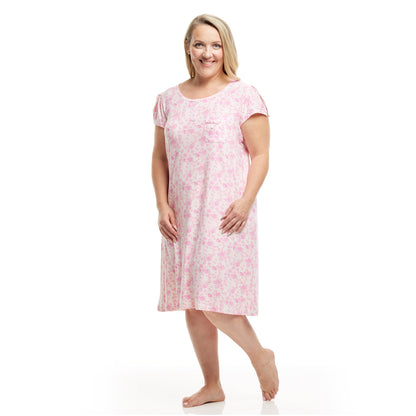 Women's Mid Calf Night Gown With Short Slit Sleeves