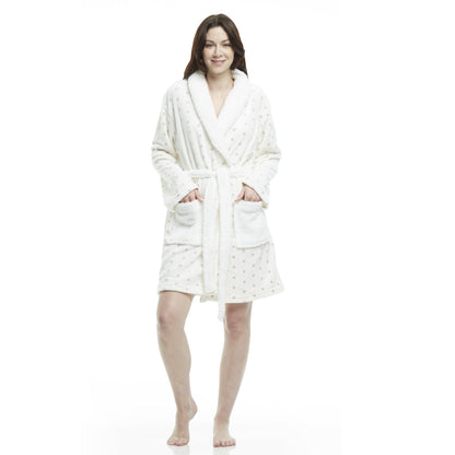 Women's Polka Dot Plush Shawl Collar 3/4 Length Bath Robe