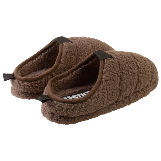 Taupe Sherpa Scuff Slip-on Slippers Bench Brand Padded Non-skid Rubber Sole